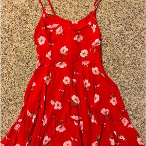 Floral Red Dress with corset tie back